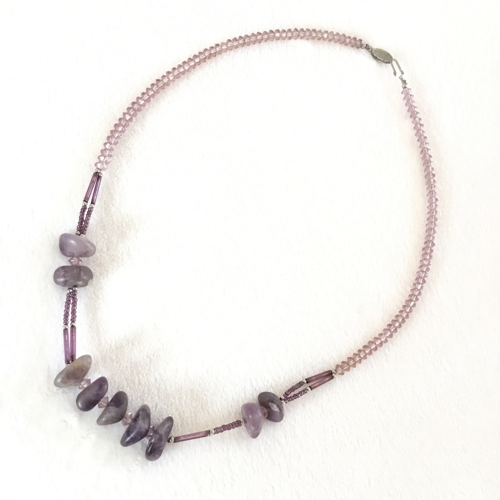 Amethyst and crystal beaded long necklace